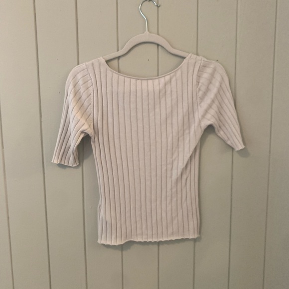 Free People Ribbed Short Sleeve, Cream, Size XS - Picture 2 of 2